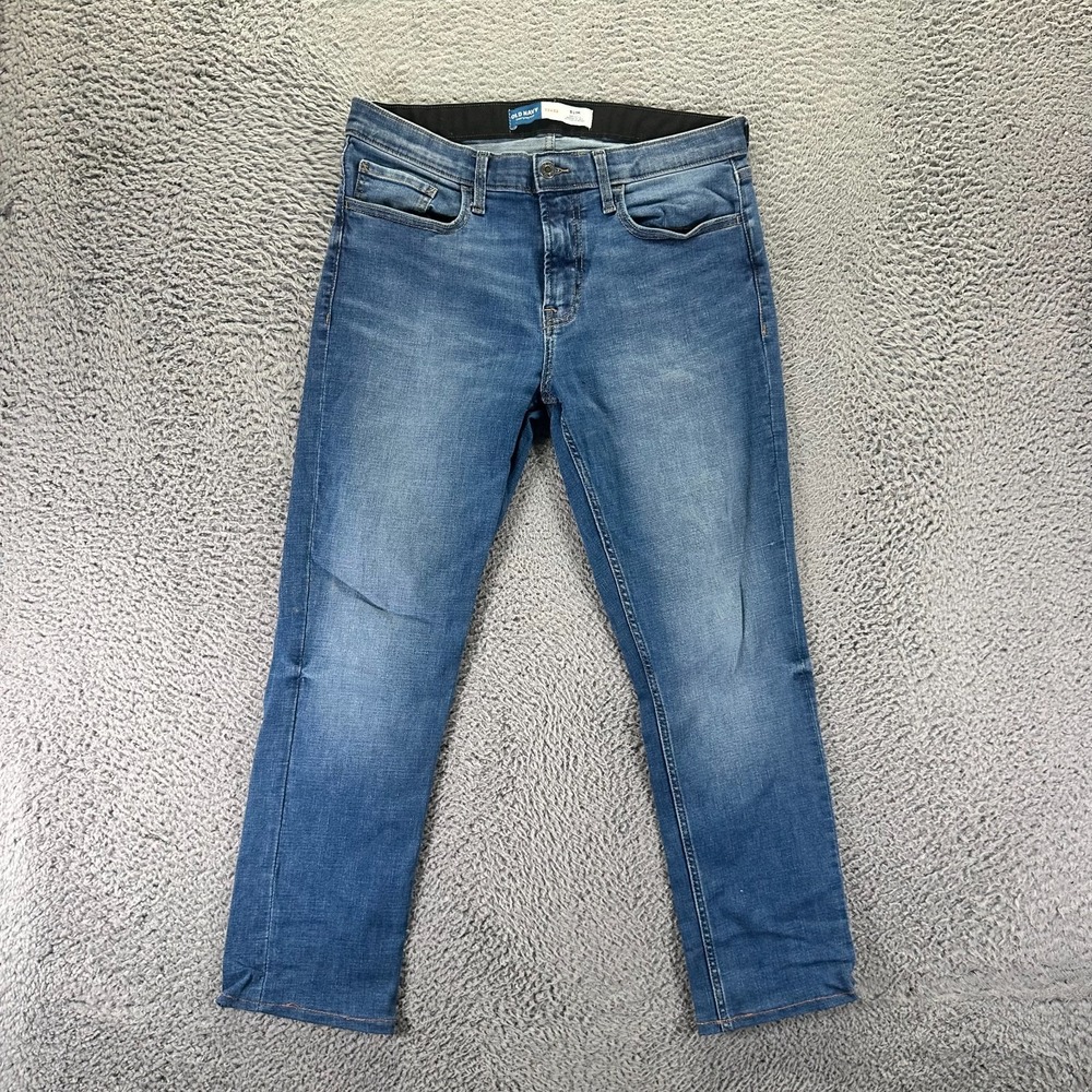 Old Navy Jeans Mens 34x27 Blue Cotton Denim Straight Slim Faded Workwear Stretch